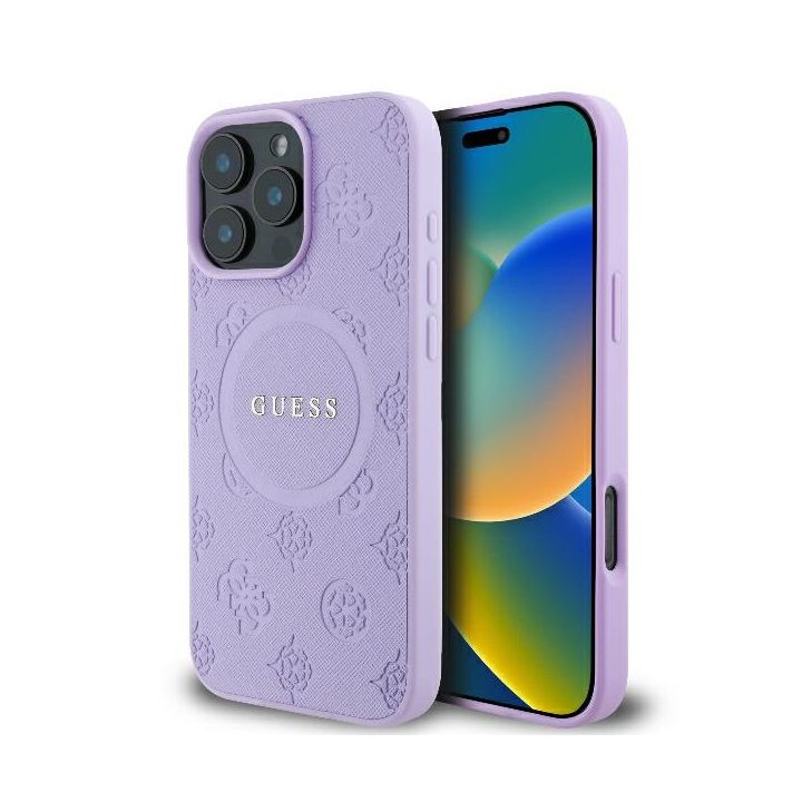 Guess GUHMP16LPSAPSMEU iPhone 16 Pro 6.3" fioletowy/purple hardcase Saffiano Peony Classic Logo MagSafe na NearMe.pl