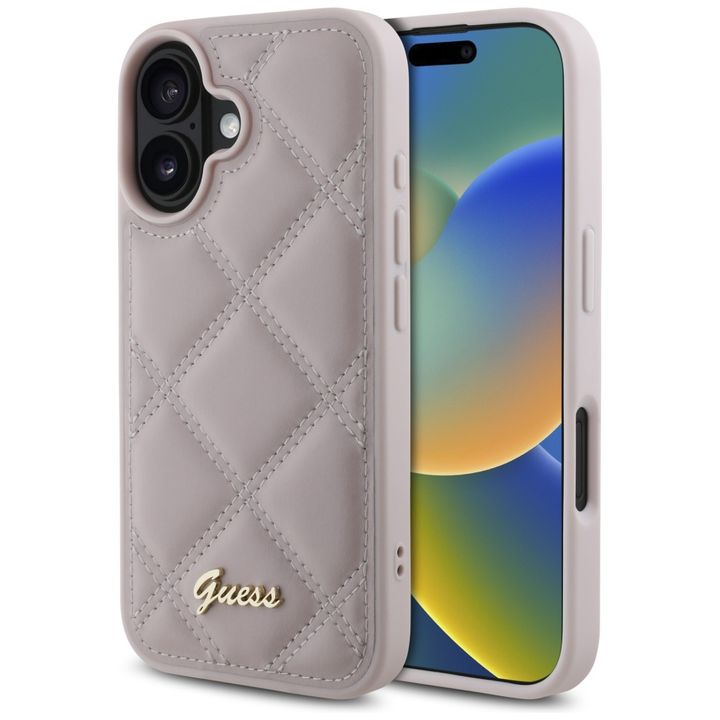 Guess GUHCP16SPSQSQSP iPhone 16 6.1" różówy/pink hardcase Quiled Metal Logo na NearMe.pl
