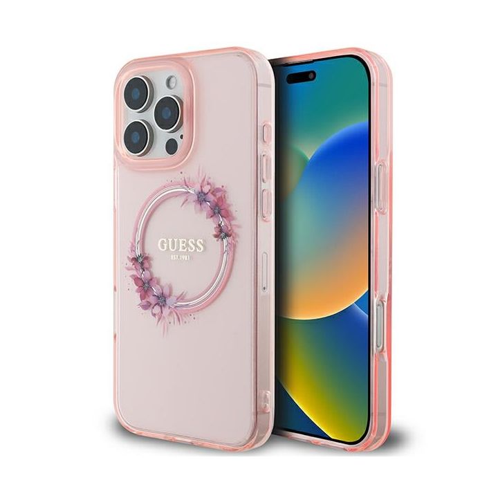 Guess GUHMP16XHFWFCP iPhone 16 Pro Max6.9" różowy/pink hardcase IML Flowers Wreath MagSafe na NearMe.pl