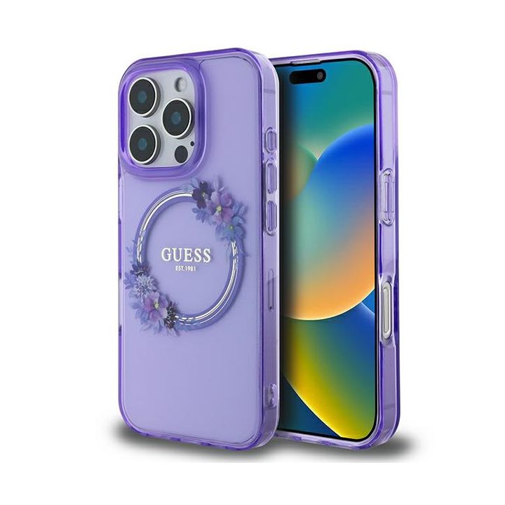 Guess GUHMP16XHFWFCU iPhone 16 Pro Max6.9" fioletowy/purple hardcase IML Flowers Wreath MagSafe na NearMe.pl