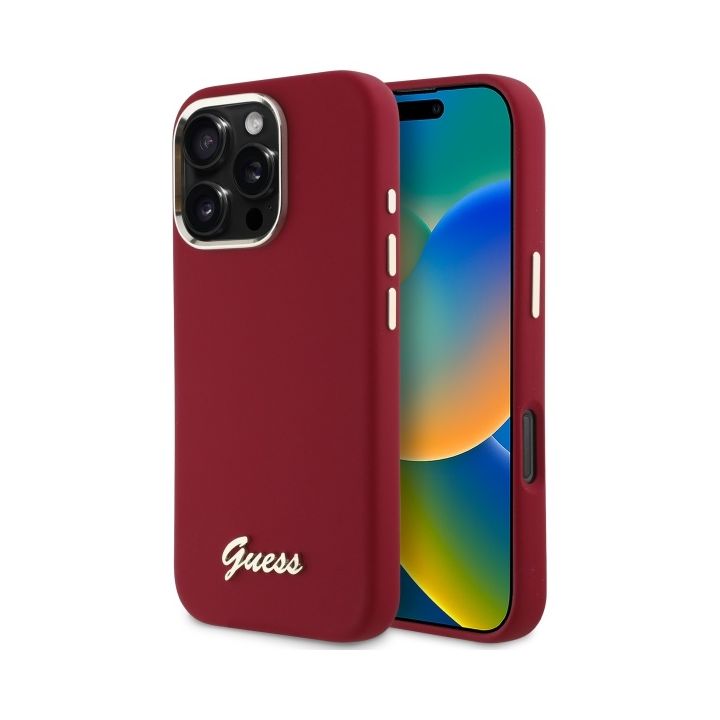 Guess GUHCP16XSMBSLM iPhone 16 Pro Max6.9" magenta hardcase Silicone Script Metal Logo na NearMe.pl
