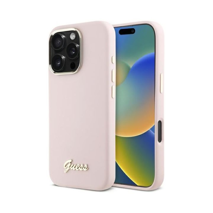 Guess GUHCP16XSMBSLP iPhone 16 Pro Max 6.9" różowy/pink hardcase Silicone Script Metal Logo & Frame na NearMe.pl