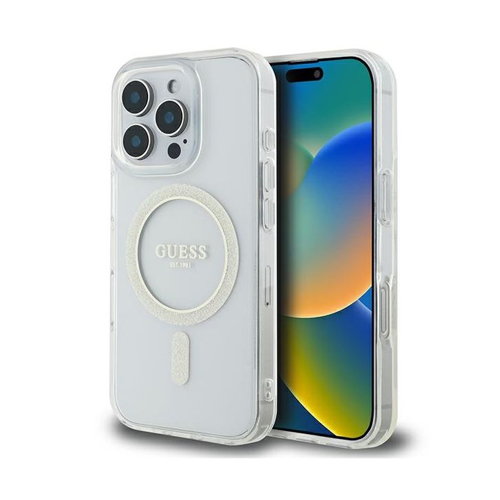 Guess GUHMP16XHFGERET iPhone 16 Pro Max  6.9" przeźroczysty/transparent hardcase IML Glitter Circle MagSafe na NearMe.pl
