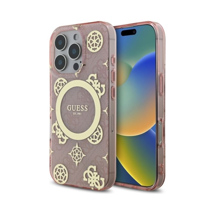 Guess GUHMP16LH4PYEEP iPhone 16 Pro 6.3" różowy/pink hardcase IML Peony On 4G Background MagSafe na NearMe.pl