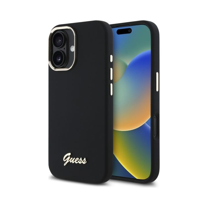 Guess GUHCP16SSMBSLK iPhone 16 6.1"      czarny/black hardcase Silicone Script Metal Logo & Frame na NearMe.pl