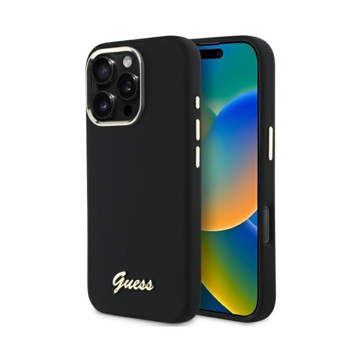 Guess GUHCP16LSMBSLK iPhone 16 Pro 6.3"  czarny/black hardcase Silicone Script Metal Logo & Frame na NearMe.pl