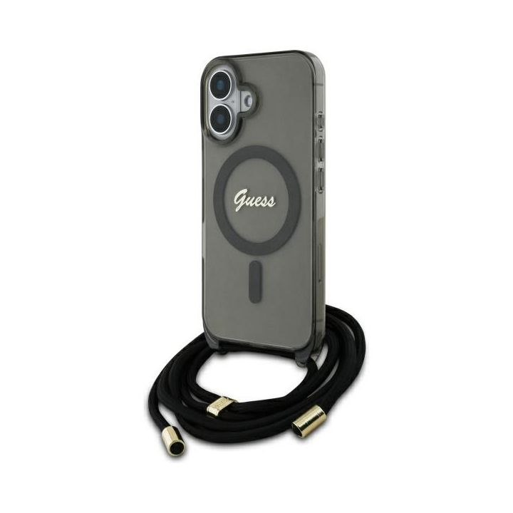 Guess GUHMP16SHCTSGNSK iPhone 16 6.1"    czarny/black hardcase Crossbody Cord Script MagSafe na NearMe.pl