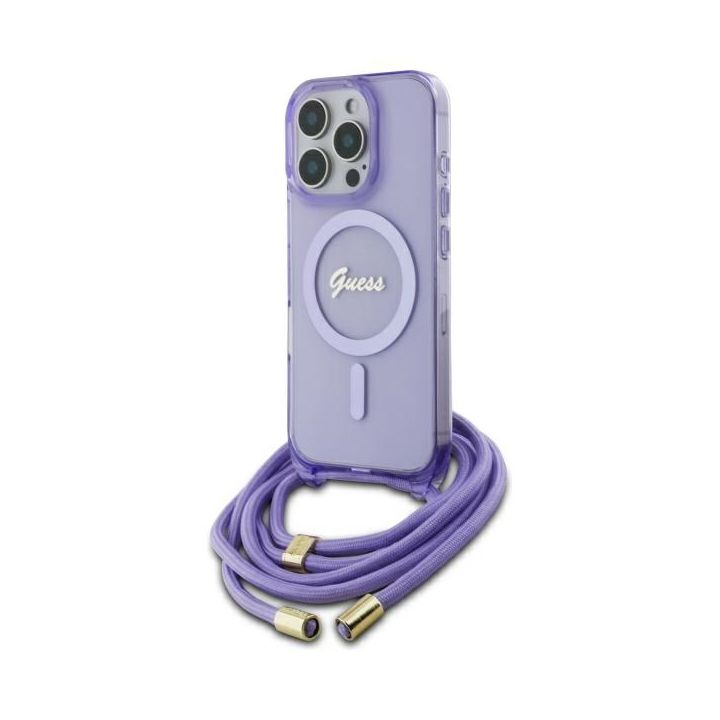 Guess GUHMP16XHCTSGNSU iPhone 16 Pro Max 6.9" fioletowy/purple hardcase Crossbody Cord Script MagSafe na NearMe.pl