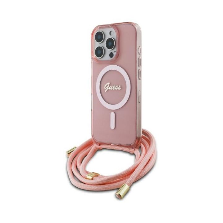 Guess GUHMP16LHCTSGNSP iPhone 16 Pro     6.3" różowy/pink hardcase Crossbody Cord Script MagSafe na NearMe.pl
