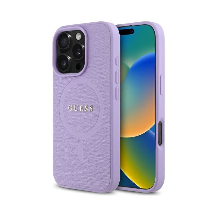 Guess GUHMP16LPSAHMCU iPhone 16 Pro 6.3" fioletowy/purple hardcase Saffiano MagSafe na NearMe.pl