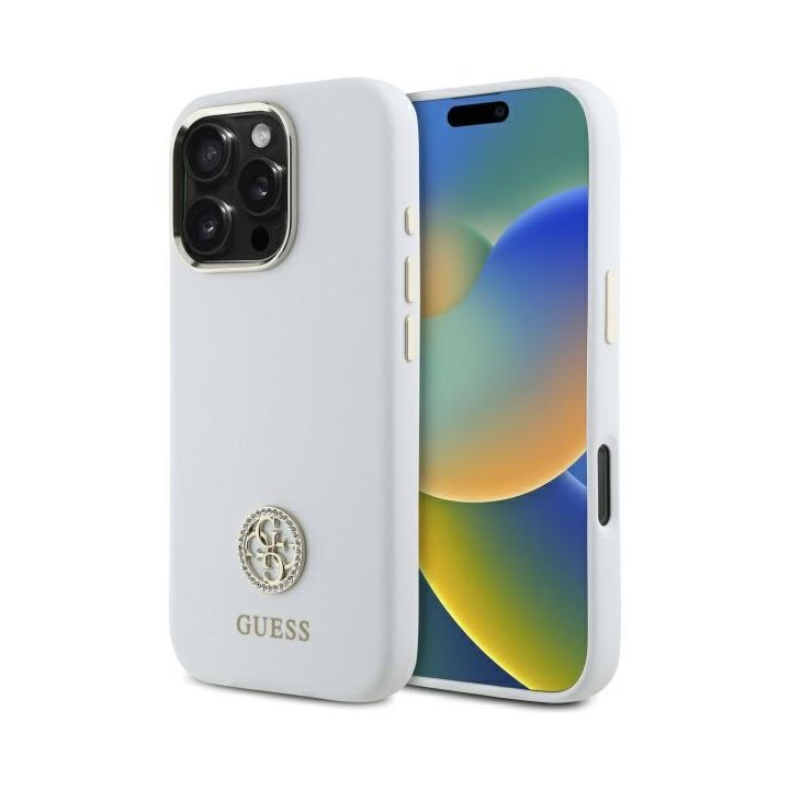 Guess GUHCP16XM4DGPH iPhone 16 Pro Max   6.9" biały/white hardcase Silicone Logo Strass 4G na NearMe.pl