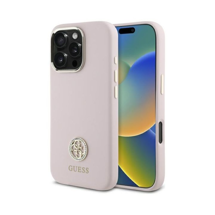 Guess GUHCP16LM4DGPP iPhone 16 Pro 6.3" jasnoróżowy/pink hardcase Silicone Logo Strass 4G na NearMe.pl