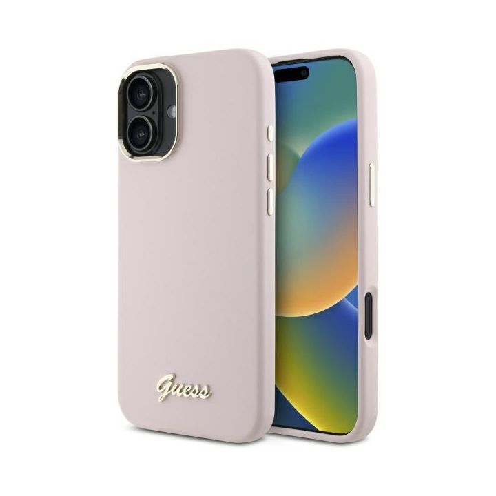 Guess GUHCP16SSMBSLP iPhone 16 6.1"      różowy/pink hardcase Silicone Script Metal Logo & Frame na NearMe.pl
