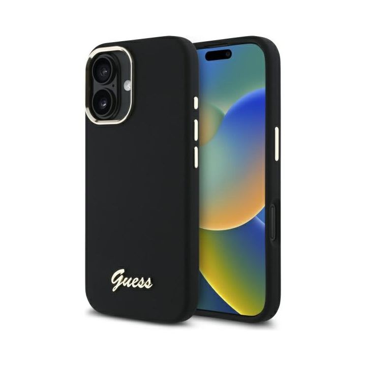 Guess GUHCP16MSMBSLK iPhone 16 Plus 6.7" czarny/black hardcase Silicone Script Metal Logo & Frame na NearMe.pl