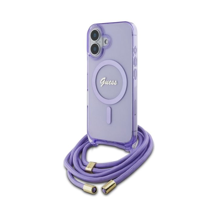 Guess GUHMP16SHCTSGNSU iPhone 16 6.1"    fioletowy/purple hardcase Crossbody Cord Script MagSafe na NearMe.pl