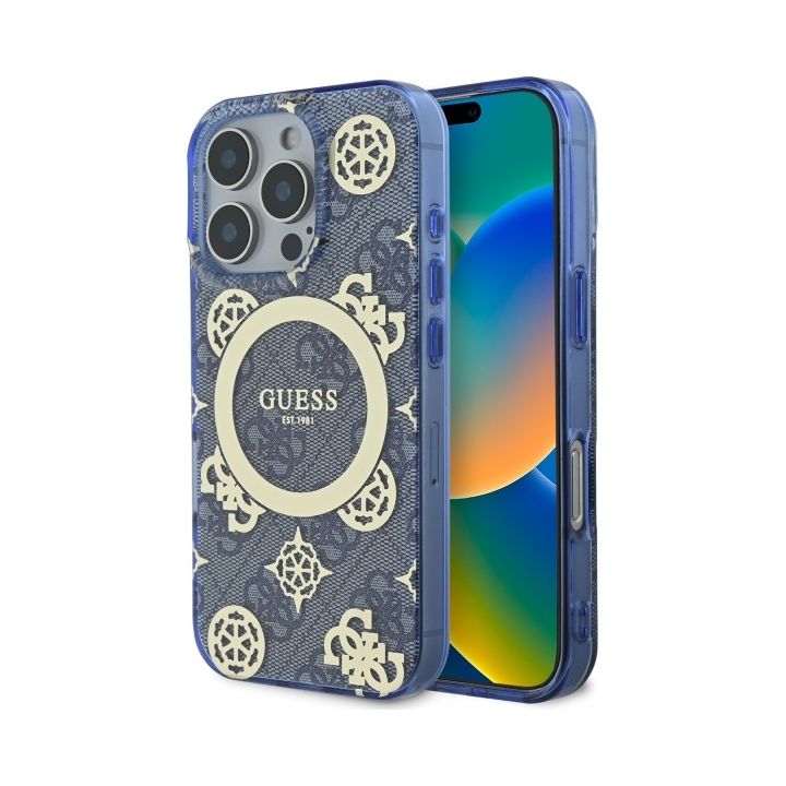 Guess GUHMP16XH4PYEEB iPhone 16 Pro Max  6.9" niebieski/blue hardcase IML Peony On 4G Background MagSafe na NearMe.pl