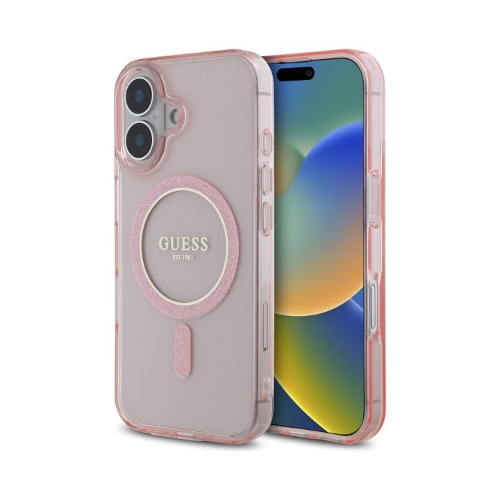 Guess GUHMP16SHFGEREP iPhone 16 6.1"     różowy/pink hardcase IML Glitter Circle MagSafe na NearMe.pl