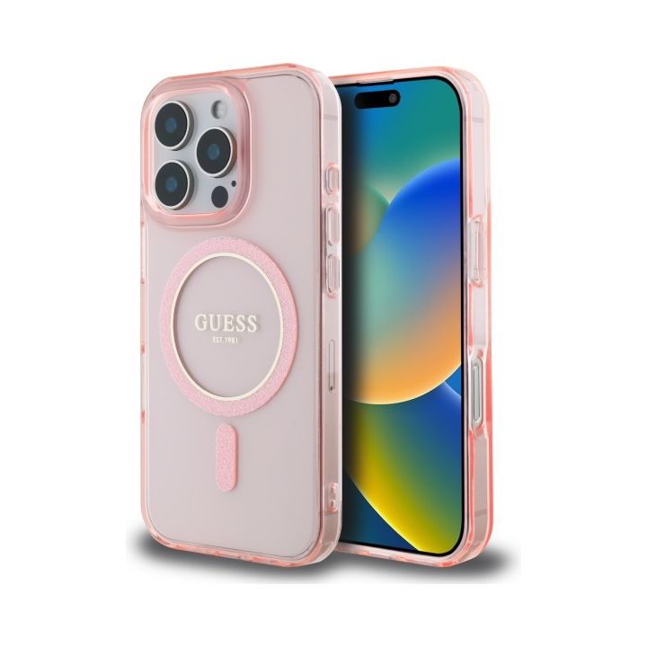 Guess GUHMP16XHFGEREP iPhone 16 Pro Max  6.9" różowy/pink hardcase IML Glitter Circle MagSafe na NearMe.pl