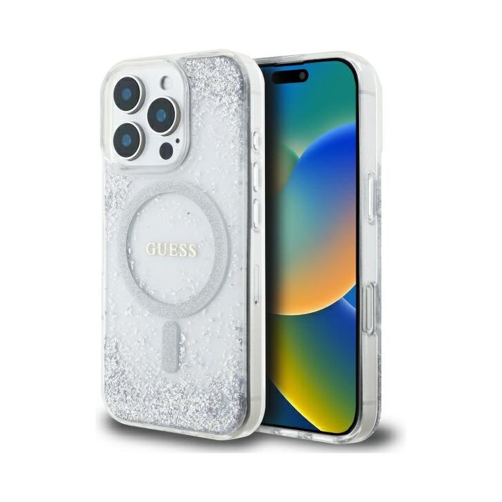 Guess GUHMP16LRGRGES iPhone 16 Pro 6.3" srebrny/silver hardcase Resin Gradient Glitter MagSafe na NearMe.pl