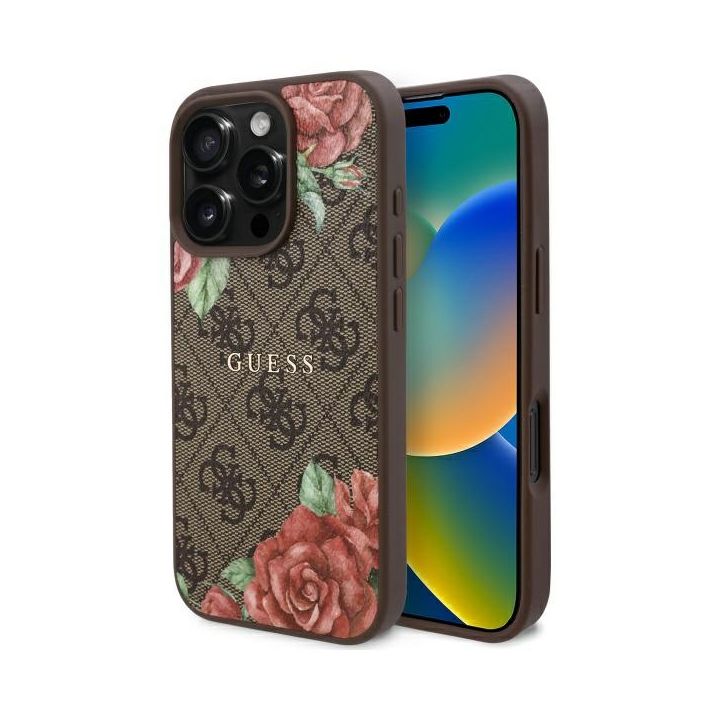 Guess GUHMP16LP4ROPEMCW iPhone 16 Pro    6.3" brązowy/brown hardcase 4G Flowers Print MagSafe na NearMe.pl