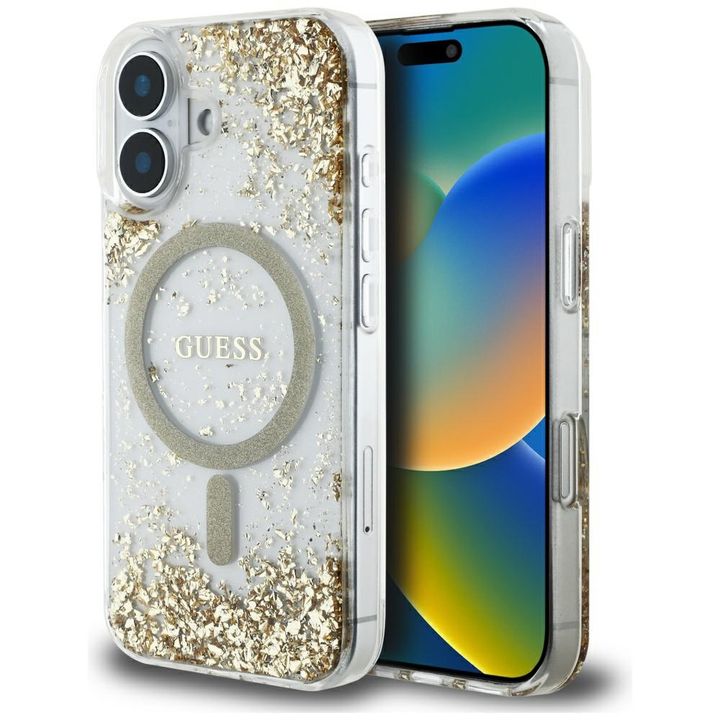Etui Guess HC Resin Bottom Glitter do    iPhone 16 MagSafe złoty na NearMe.pl