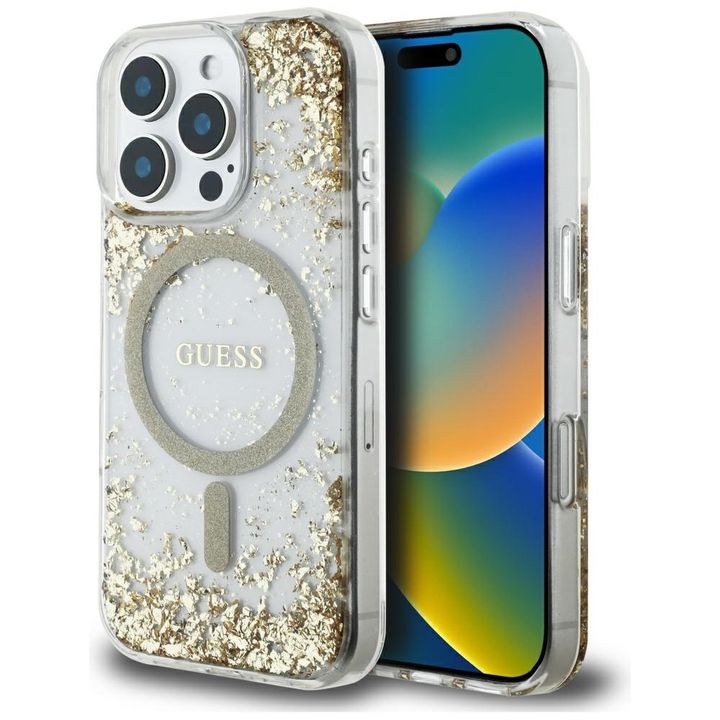 Etui Guess HC Resin Bottom Glitter do    iPhone 16 Pro MagSafe złoty na NearMe.pl