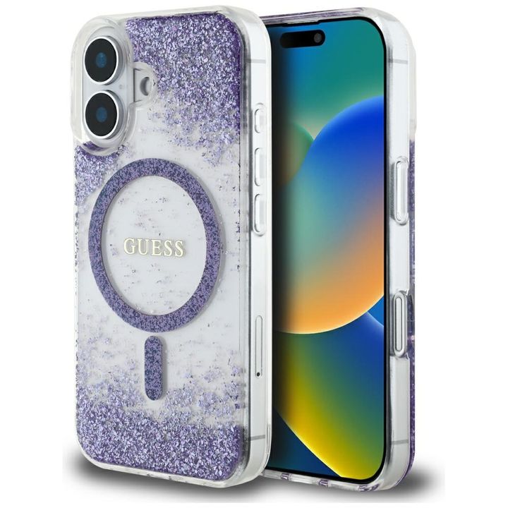 Etui Guess HC Resin Bottom Glitter do iPhone 16 MagSafe fioletowy na NearMe.pl