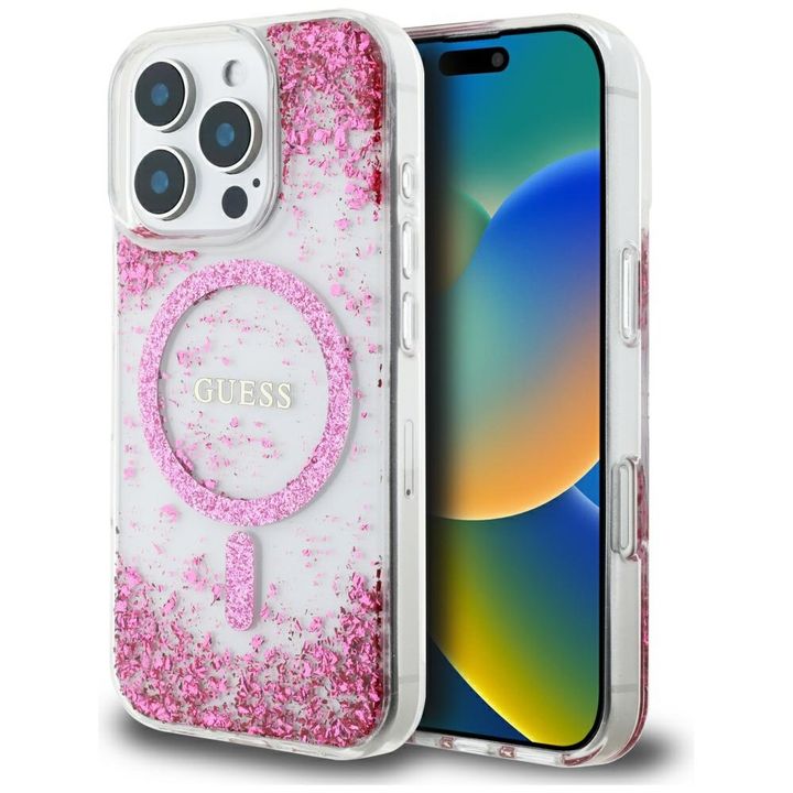 Etui Guess HC Resin Bottom Glitter do iPhone 16 Pro Max MagSafe różowy na NearMe.pl