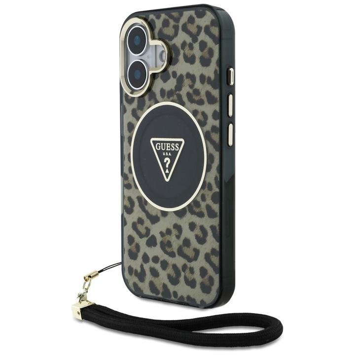 Etui Guess HC IML Leopard Triangle Cord  Strap do iPhone 16 MagSafe brązowy na NearMe.pl