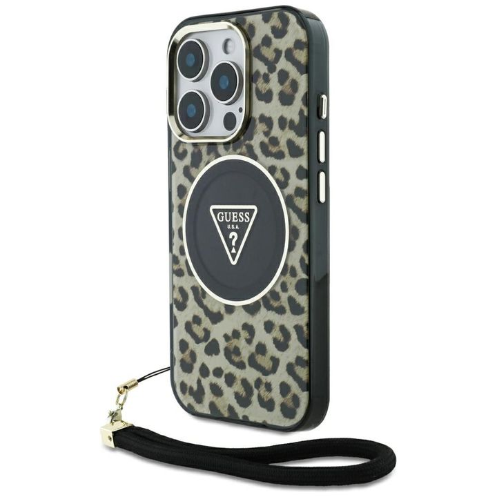 Etui Guess HC IML Leopard Triangle Cord  Strap do iPhone 16 Pro Max MagSafe brązowy na NearMe.pl