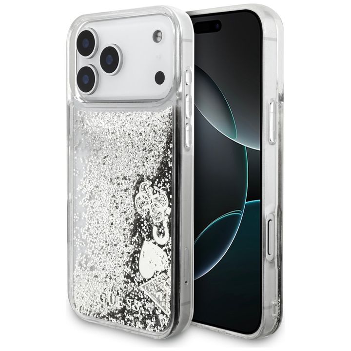 Etui Guess Liq. Glitter Charms do iPhone 17 Pro srebrny na NearMe.pl