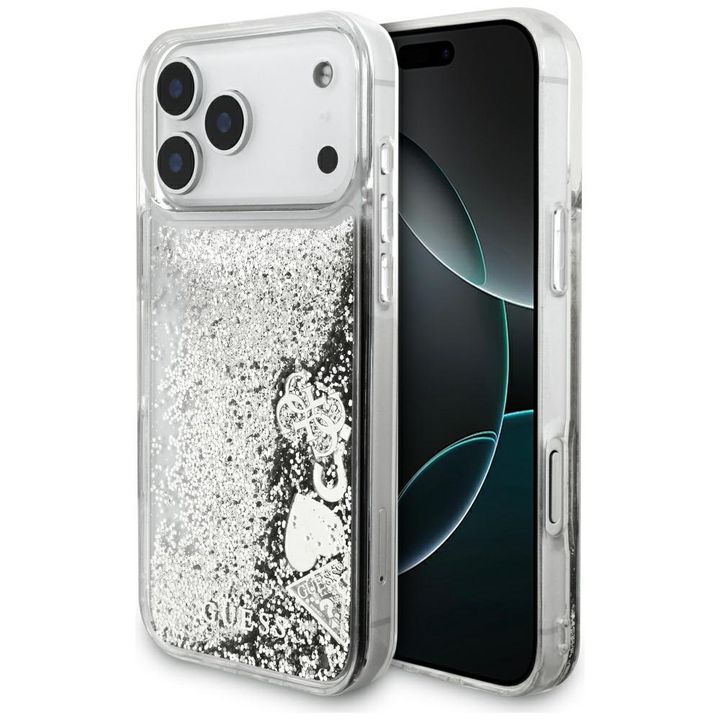 Etui Guess Liq. Glitter Charms do iPhone 17 Pro Max srebrny na NearMe.pl