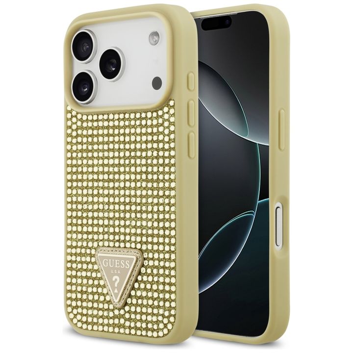 Etui Guess Rhinestone Triangle Logo do   iPhone 17 Pro złoty na NearMe.pl