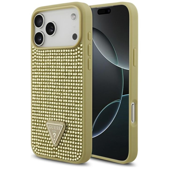 Etui Guess Rhinestone Triangle Logo do   iPhone 17 Pro Max złoty na NearMe.pl
