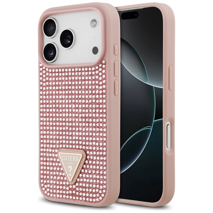 Etui Guess Rhinestone Triangle Logo do   iPhone 17 Pro różowy na NearMe.pl