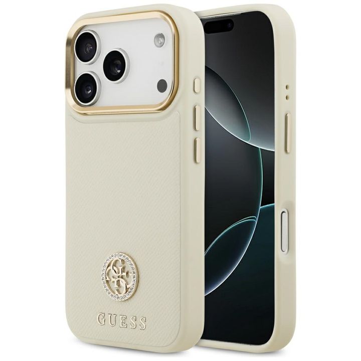 Etui Guess Grained Strass Logo MagSafe   do iPhone 17 Pro beżowy na NearMe.pl