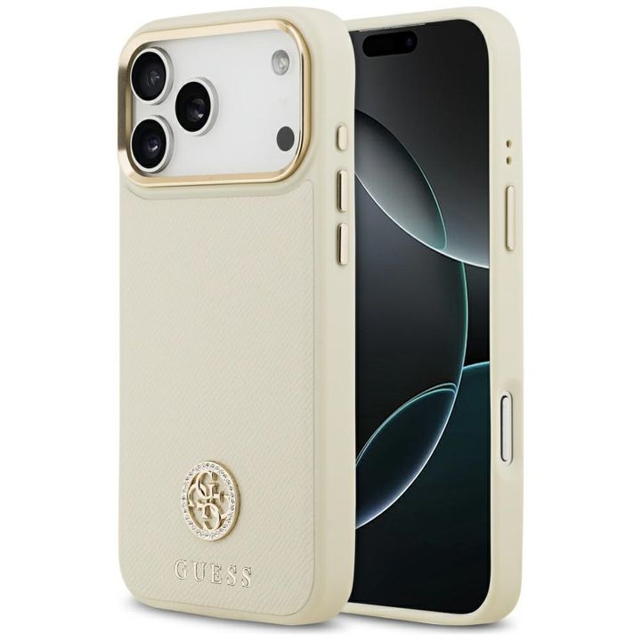 Etui Guess Grained Strass Logo MagSafe   do iPhone 17 Pro Max beżowy na NearMe.pl