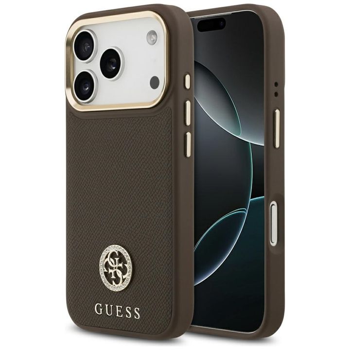 Etui Guess Grained Strass Logo MagSafe   do iPhone 17 Pro brązowy na NearMe.pl