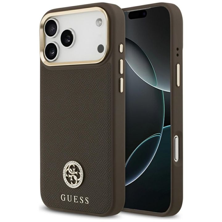 Etui Guess Grained Strass Logo MagSafe   do iPhone 17 Pro Max brązowy na NearMe.pl