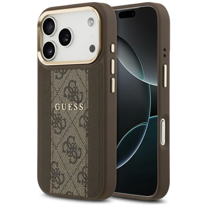 Etui Guess 4G Stripe MagSafe do iPhone   17 Pro brązowy na NearMe.pl