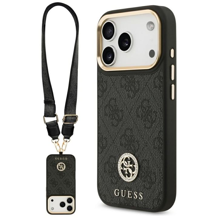 Etui Guess 4G Strass Logo & Big Strap    Metal Buttons MagSafe do iPhone 17 Pro czarny na NearMe.pl