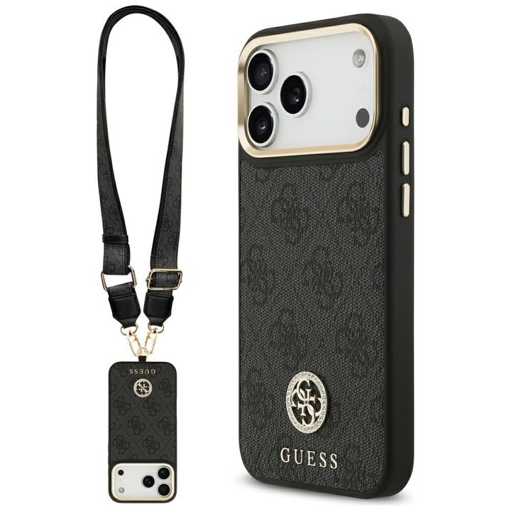 Etui Guess 4G Strass Logo & Big Strap    Metal Buttons MagSafe do iPhone 17 Pro Max czarny na NearMe.pl