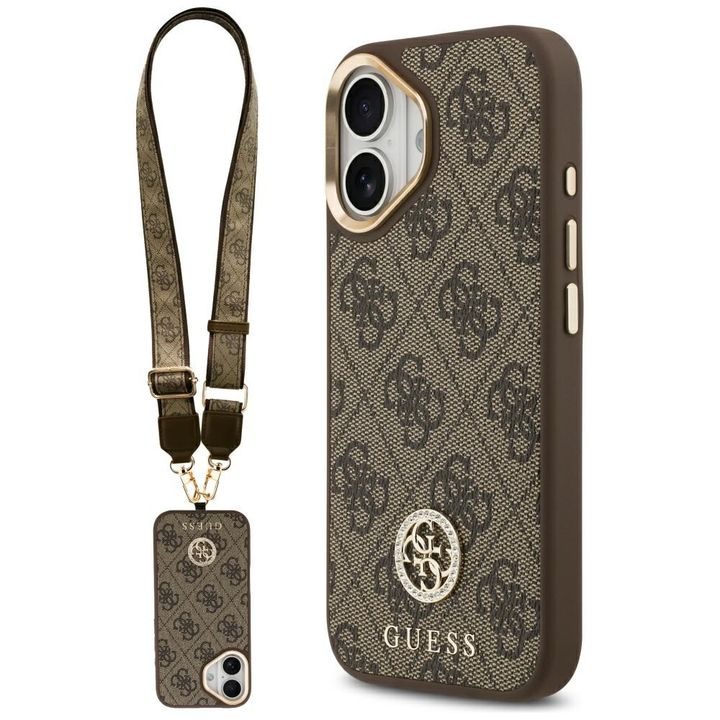 Etui Guess 4G Strass Logo & Big Strap    Metal Buttons MagSafe do iPhone 17 brązowy na NearMe.pl