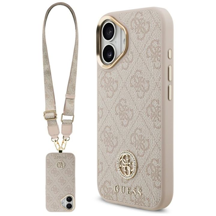 Etui Guess 4G Strass Logo & Big Strap    Metal Buttons MagSafe do iPhone 17 różowy na NearMe.pl