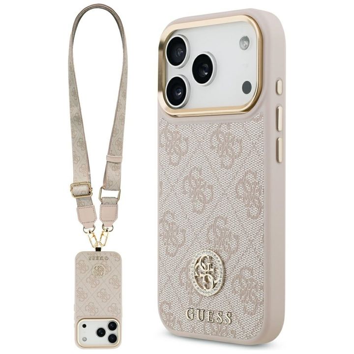 Etui Guess 4G Strass Logo & Big Strap    Metal Buttons MagSafe do iPhone 17 Pro różowy na NearMe.pl