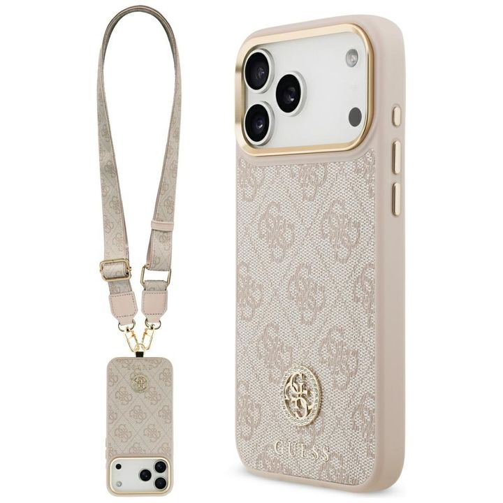 Etui Guess 4G Strass Logo & Big Strap    Metal Buttons MagSafe do iPhone 17 Pro Max różowy na NearMe.pl
