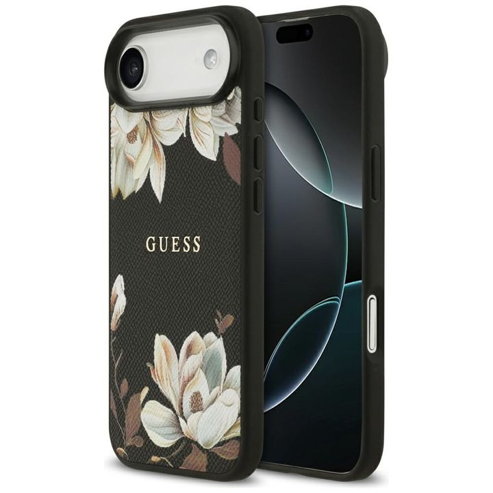 Etui Guess Grained Flowers Classic Logo  MagSafe do iPhone Air czarny na NearMe.pl