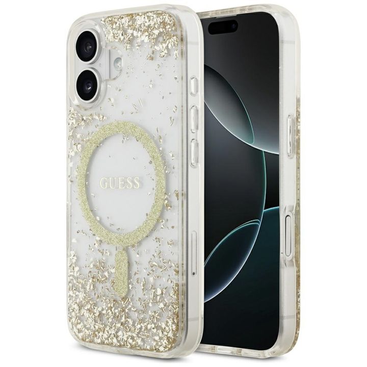 Etui Guess Resin Bottom Glitter MagSafe  do iPhone 17 złoty na NearMe.pl