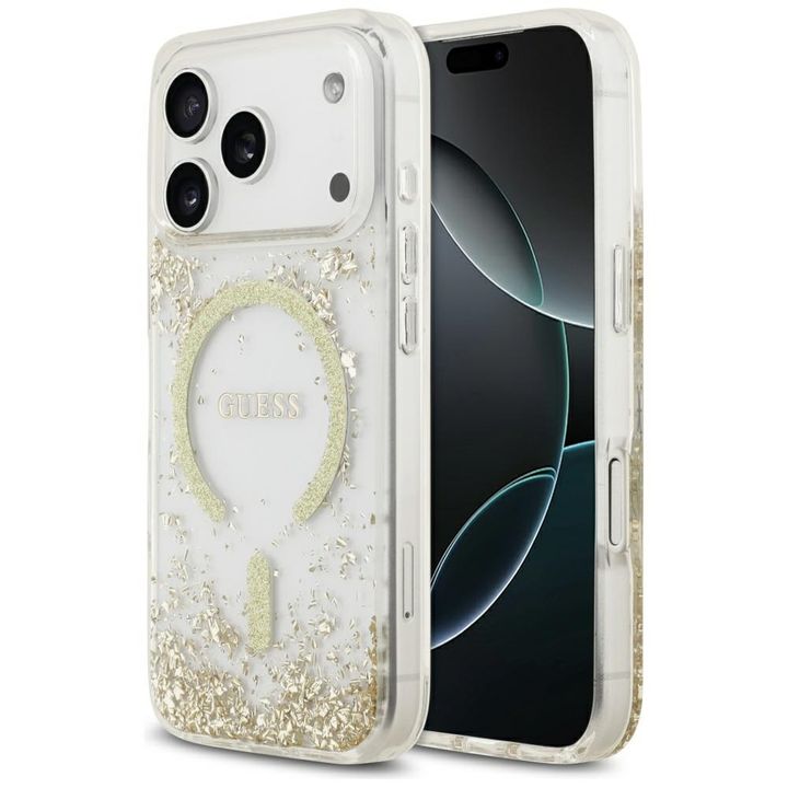 Etui Guess Resin Bottom Glitter MagSafe  do iPhone 17 Pro złoty na NearMe.pl