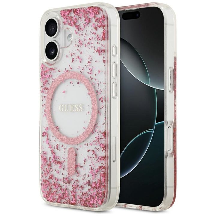 Etui Guess Resin Bottom Glitter MagSafe  do iPhone 17 różowy na NearMe.pl